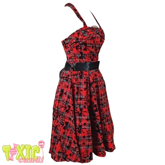 🖤 Red Tartan Tattoo Print Dress 🖤 Retro 🖤 - Picture 2 of 4